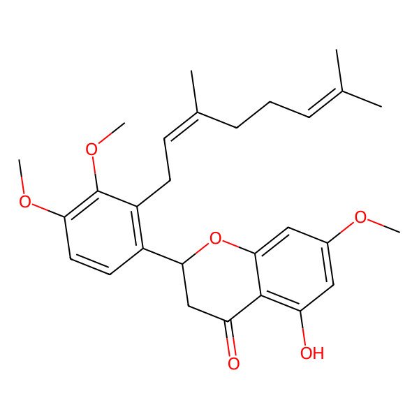 2D Structure of 2-[2-(3,7-Dimethylocta-2,6-dienyl)-3,4-dimethoxyphenyl]-5-hydroxy-7-methoxy-2,3-dihydrochromen-4-one