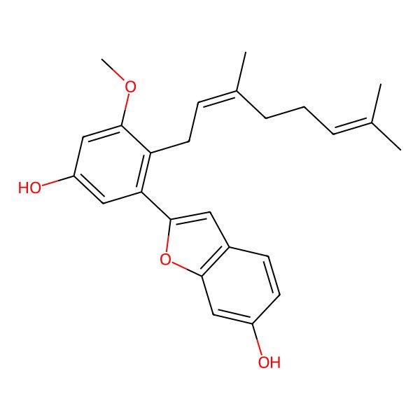 2D Structure of 2-[2-(3,7-Dimethylocta-2,6-dienyl)-5-hydroxy-3-methoxyphenyl]-1-benzofuran-6-ol