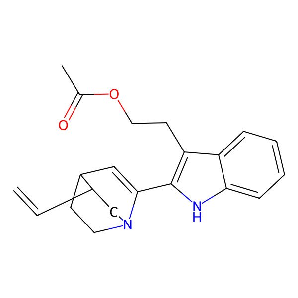 2D Structure of 2-[2-[(4S,5S)-5-ethenyl-1-azabicyclo[2.2.2]oct-2-en-2-yl]-1H-indol-3-yl]ethyl acetate