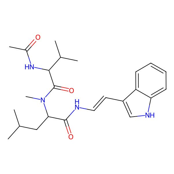 2D Structure of 2-[(2-acetamido-3-methylbutanoyl)-methylamino]-N-[2-(1H-indol-3-yl)ethenyl]-4-methylpentanamide