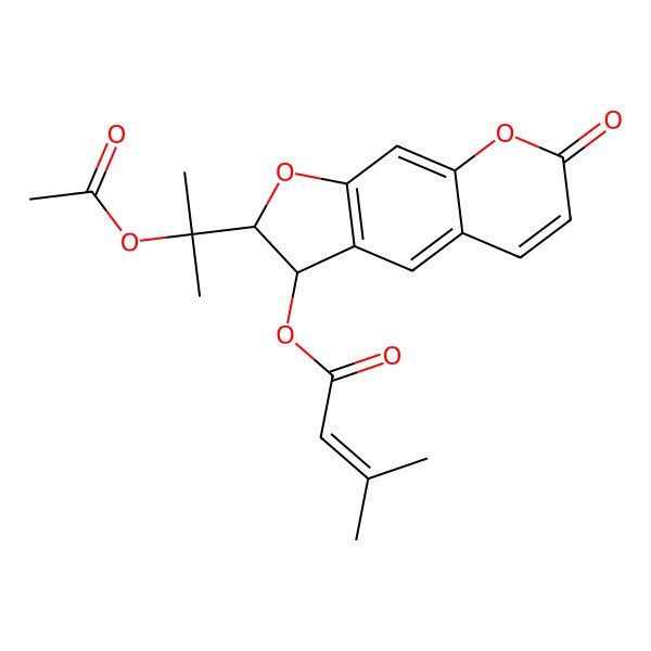 2D Structure of [2-(2-Acetyloxypropan-2-yl)-7-oxo-2,3-dihydrofuro[3,2-g]chromen-3-yl] 3-methylbut-2-enoate
