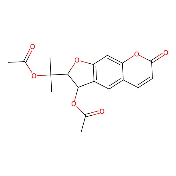 2D Structure of [2-(2-Acetyloxypropan-2-yl)-7-oxo-2,3-dihydrofuro[3,2-g]chromen-3-yl] acetate