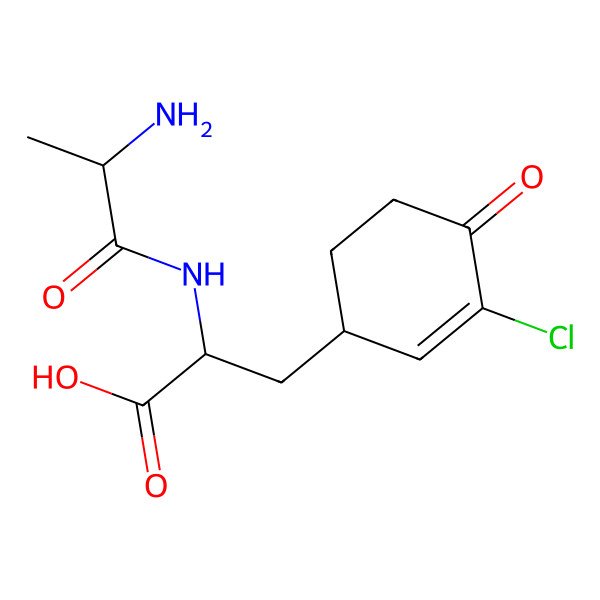 2D Structure of 2-(2-Aminopropanoylamino)-3-(3-chloro-4-oxocyclohex-2-en-1-yl)propanoic acid