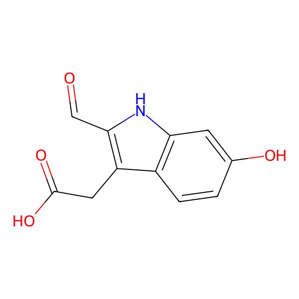 2D Structure of 2-(2-formyl-6-hydroxy-1H-indol-3-yl)acetic acid
