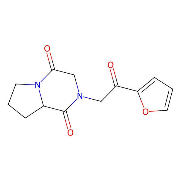 2D Structure of 2-[2-(furan-2-yl)-2-oxoethyl]-6,7,8,8a-tetrahydro-3H-pyrrolo[1,2-a]pyrazine-1,4-dione