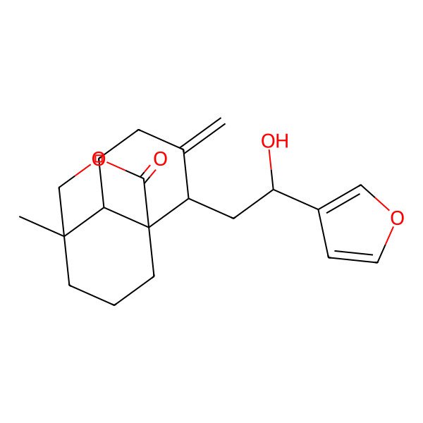 2D Structure of 2-[2-(Furan-3-yl)-2-hydroxyethyl]-7-methyl-3-methylidene-9-oxatricyclo[5.3.3.01,6]tridecan-10-one