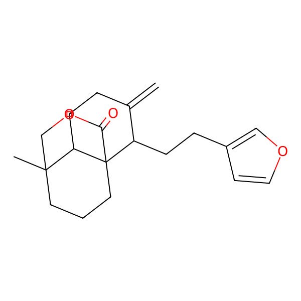 2D Structure of 2-[2-(Furan-3-yl)ethyl]-7-methyl-3-methylidene-9-oxatricyclo[5.3.3.01,6]tridecan-10-one