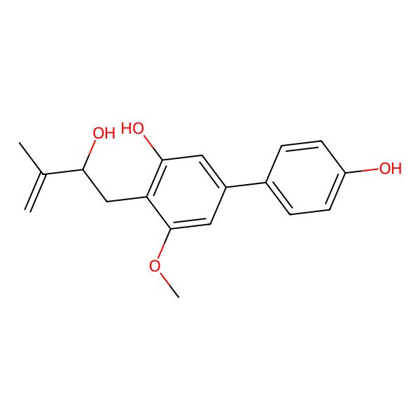 2D Structure of 2-(2-Hydroxy-3-methylbut-3-enyl)-5-(4-hydroxyphenyl)-3-methoxyphenol