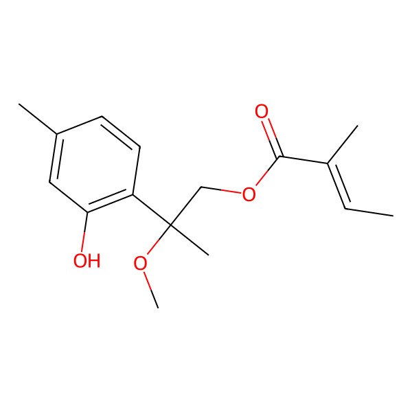 2D Structure of [2-(2-Hydroxy-4-methylphenyl)-2-methoxypropyl] 2-methylbut-2-enoate