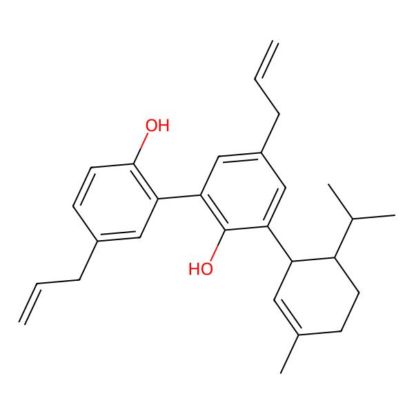 2D Structure of 2-(2-Hydroxy-5-prop-2-enylphenyl)-6-(3-methyl-6-propan-2-ylcyclohex-2-en-1-yl)-4-prop-2-enylphenol