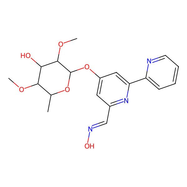 2D Structure of 2-[[2-(Hydroxyiminomethyl)-6-pyridin-2-yl-4-pyridinyl]oxy]-3,5-dimethoxy-6-methyloxan-4-ol