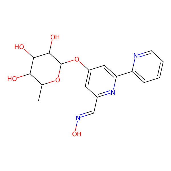 2D Structure of 2-[2-(Hydroxyiminomethyl)-6-pyridin-2-ylpyridin-4-yl]oxy-6-methyloxane-3,4,5-triol