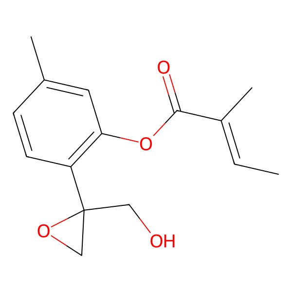 2D Structure of [2-[2-(Hydroxymethyl)oxiran-2-yl]-5-methylphenyl] 2-methylbut-2-enoate