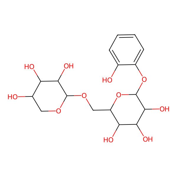 2D Structure of 2-(2-Hydroxyphenoxy)-6-[(3,4,5-trihydroxyoxan-2-yl)oxymethyl]oxane-3,4,5-triol