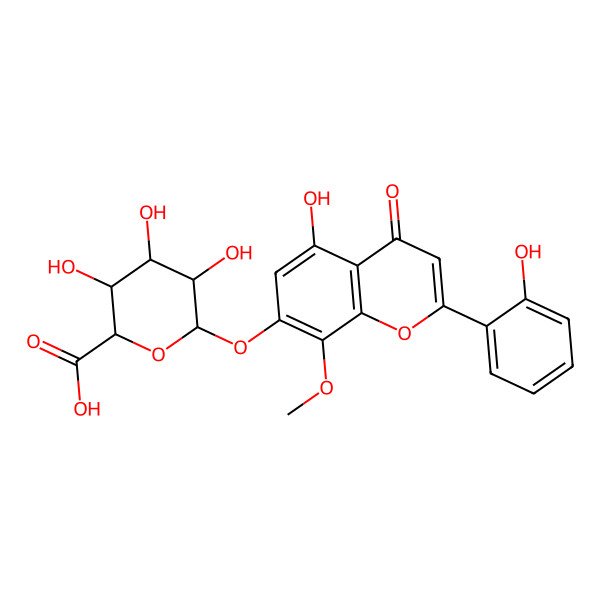 2D Structure of 2-(2-Hydroxyphenyl)-5-hydroxy-7-(beta-D-glucopyranuronosyloxy)-8-methoxy-4H-1-benzopyran-4-one
