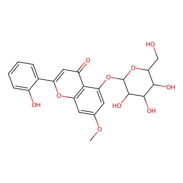 2D Structure of 2-(2-Hydroxyphenyl)-7-methoxy-5-[3,4,5-trihydroxy-6-(hydroxymethyl)oxan-2-yl]oxychromen-4-one