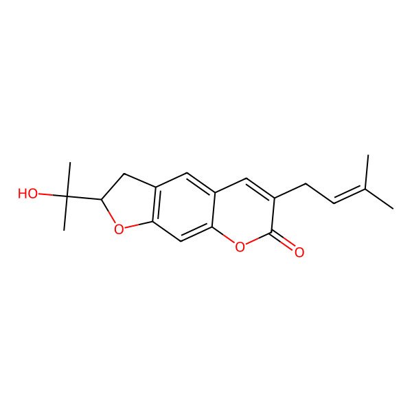 2D Structure of 2-(2-Hydroxypropan-2-yl)-6-(3-methylbut-2-enyl)-2,3-dihydrofuro[3,2-g]chromen-7-one