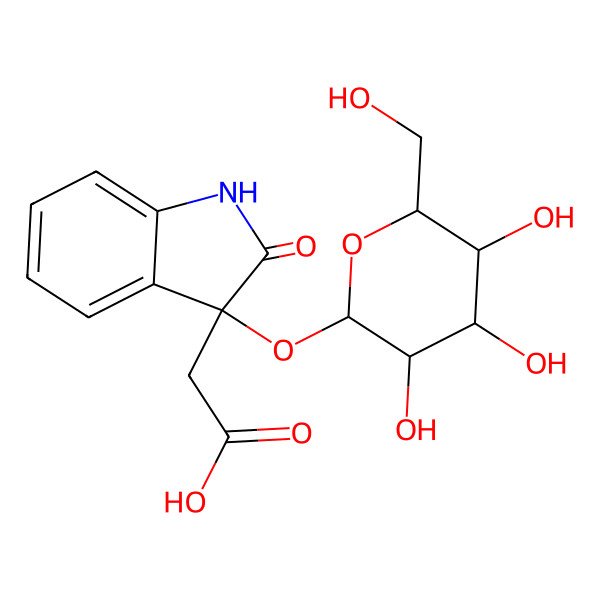 2D Structure of 2-[2-oxo-3-[3,4,5-trihydroxy-6-(hydroxymethyl)oxan-2-yl]oxy-1H-indol-3-yl]acetic acid