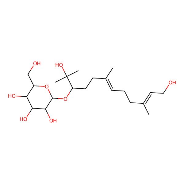 2D Structure of 2-(2,12-Dihydroxy-2,6,10-trimethyldodeca-6,10-dien-3-yl)oxy-6-(hydroxymethyl)oxane-3,4,5-triol