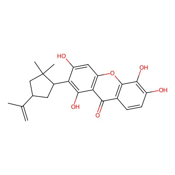 2D Structure of 2-(2,2-Dimethyl-4-prop-1-en-2-ylcyclopentyl)-1,3,5,6-tetrahydroxyxanthen-9-one