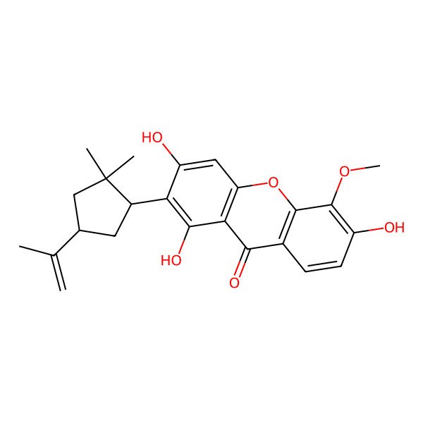 2D Structure of 2-(2,2-Dimethyl-4-prop-1-en-2-ylcyclopentyl)-1,3,6-trihydroxy-5-methoxyxanthen-9-one
