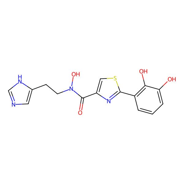 2D Structure of 2-(2,3-dihydroxyphenyl)-N-hydroxy-N-[2-(1H-imidazol-5-yl)ethyl]-1,3-thiazole-4-carboxamide