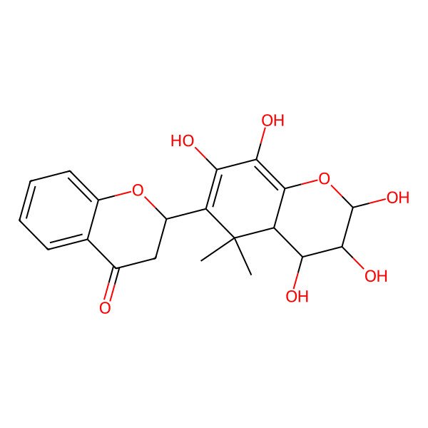 2D Structure of 2-(2,3,4,7,8-Pentahydroxy-5,5-dimethyl-2,3,4,4a-tetrahydrochromen-6-yl)-2,3-dihydrochromen-4-one