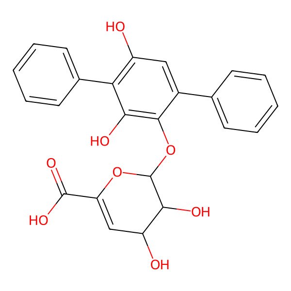 2D Structure of 2-(2,4-dihydroxy-3,6-diphenylphenoxy)-3,4-dihydroxy-3,4-dihydro-2H-pyran-6-carboxylic acid