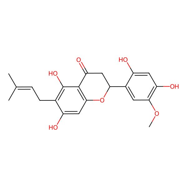 2D Structure of 2-(2,4-Dihydroxy-5-methoxyphenyl)-5,7-dihydroxy-6-(3-methylbut-2-enyl)-2,3-dihydrochromen-4-one