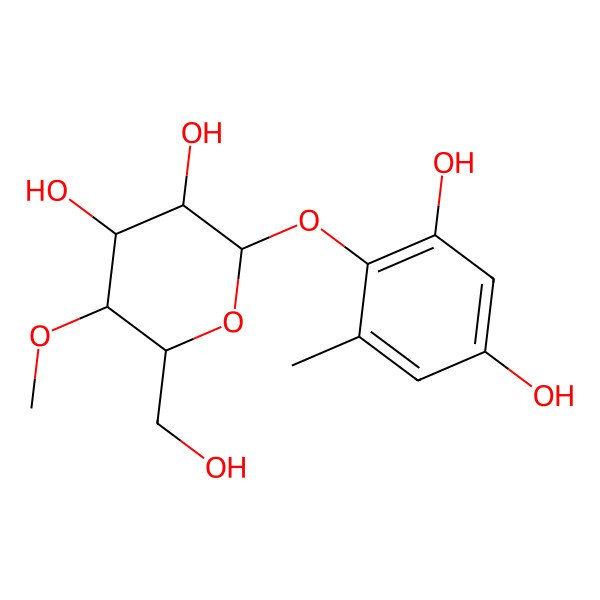 2D Structure of 2-(2,4-Dihydroxy-6-methylphenoxy)-6-(hydroxymethyl)-5-methoxyoxane-3,4-diol