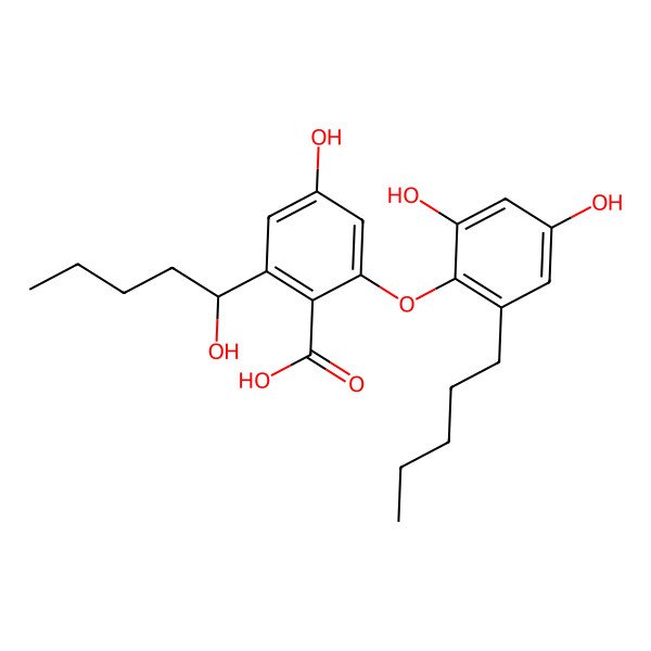 2D Structure of 2-(2,4-Dihydroxy-6-pentylphenoxy)-4-hydroxy-6-(1-hydroxypentyl)benzoic acid