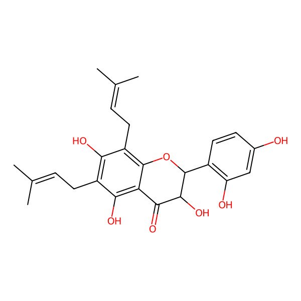 2D Structure of 2-(2,4-Dihydroxyphenyl)-3,5,7-trihydroxy-6,8-bis(3-methylbut-2-enyl)-2,3-dihydrochromen-4-one