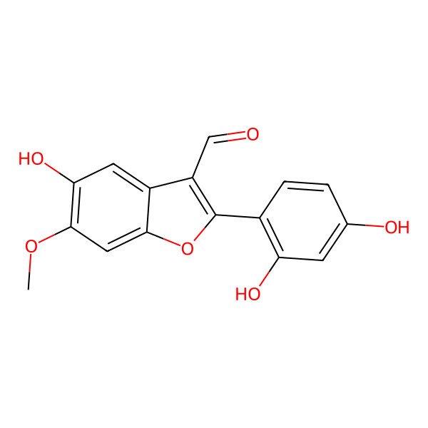 2D Structure of 2-(2,4-Dihydroxyphenyl)-5-hydroxy-6-methoxy-1-benzofuran-3-carbaldehyde