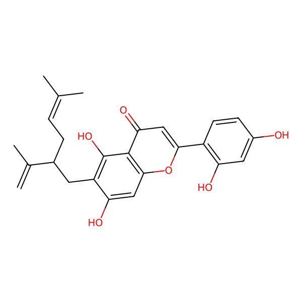 2D Structure of 2-(2,4-Dihydroxyphenyl)-5,7-dihydroxy-6-(5-methyl-2-prop-1-en-2-ylhex-4-enyl)chromen-4-one
