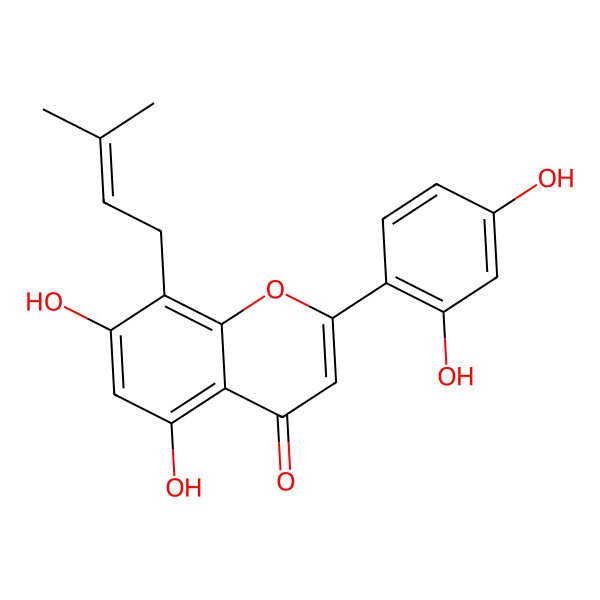 2D Structure of 2-(2,4-Dihydroxyphenyl)-5,7-dihydroxy-8-(3-methylbut-2-enyl)chromen-4-one