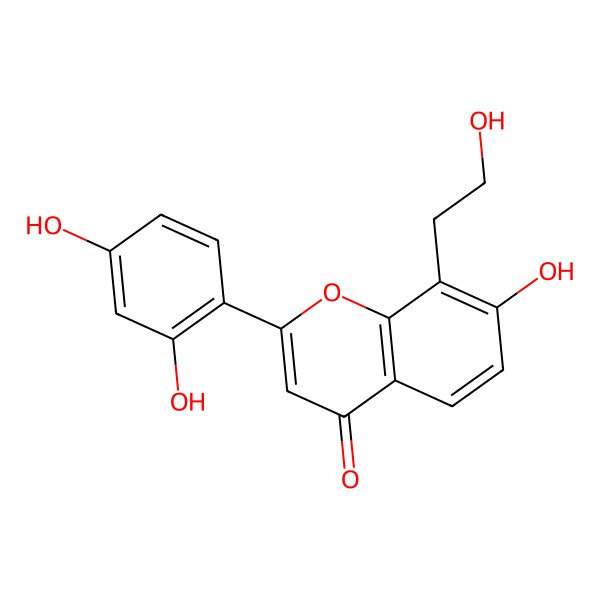 2D Structure of 2-(2,4-Dihydroxyphenyl)-7-hydroxy-8-(2-hydroxyethyl)chromen-4-one