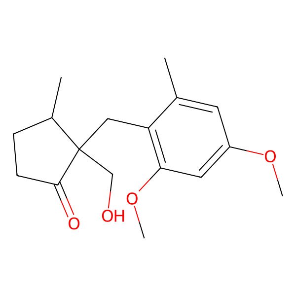 2D Structure of 2-[(2,4-Dimethoxy-6-methylphenyl)methyl]-2-(hydroxymethyl)-3-methylcyclopentan-1-one