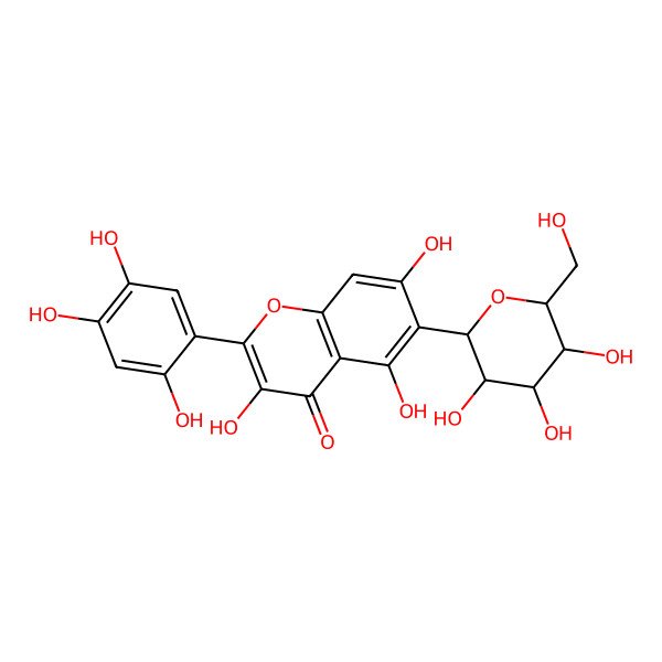 2D Structure of 2-(2',4',5'-Trihydroxyphenyl)-3,5,7-trihydroxy-6-C-glucopyranosyloxy-4H-1-benzopyran-4-one 2D Structure of 2-(2',4',5'-Trihydroxyphenyl)-3,5,7-trihydroxy-6-C-glucopyranosyloxy-4H-1-benzopyran-4-one