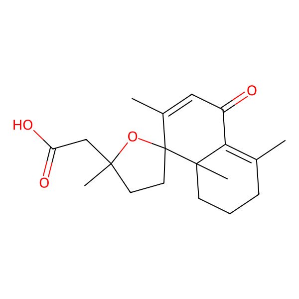 2D Structure of 2-(2',4,7,8a-tetramethyl-5-oxospiro[2,3-dihydro-1H-naphthalene-8,5'-oxolane]-2'-yl)acetic acid