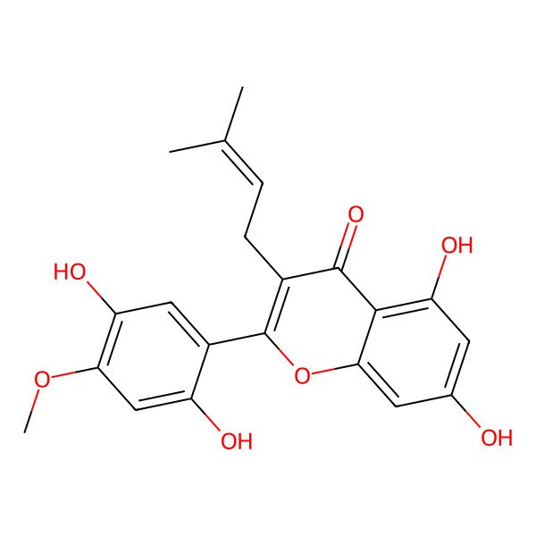 2D Structure of 2-(2,5-Dihydroxy-4-methoxyphenyl)-5,7-dihydroxy-3-(3-methylbut-2-enyl)chromen-4-one 2D Structure of 2-(2,5-Dihydroxy-4-methoxyphenyl)-5,7-dihydroxy-3-(3-methylbut-2-enyl)chromen-4-one