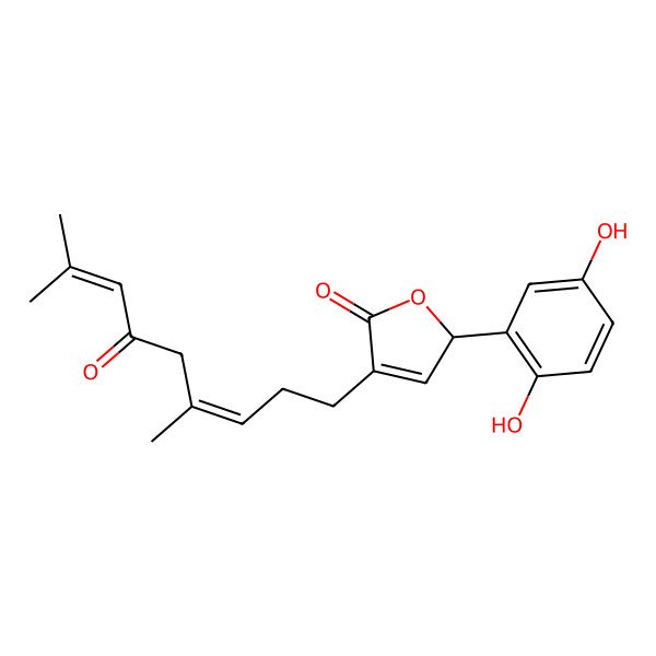 2D Structure of 2-(2,5-dihydroxyphenyl)-4-(4,8-dimethyl-6-oxonona-3,7-dienyl)-2H-furan-5-one