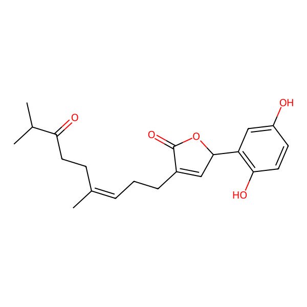 2D Structure of 2-(2,5-dihydroxyphenyl)-4-(4,8-dimethyl-7-oxonon-3-enyl)-2H-furan-5-one