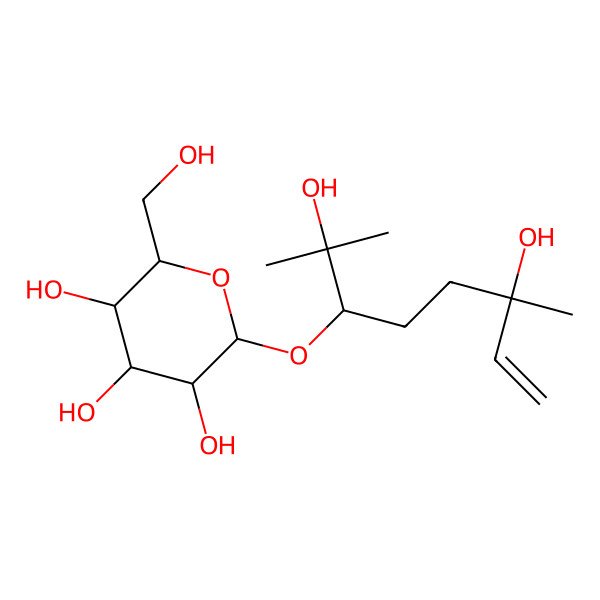 2D Structure of 2-(2,6-Dihydroxy-2,6-dimethyloct-7-en-3-yl)oxy-6-(hydroxymethyl)oxane-3,4,5-triol 2D Structure of 2-(2,6-Dihydroxy-2,6-dimethyloct-7-en-3-yl)oxy-6-(hydroxymethyl)oxane-3,4,5-triol