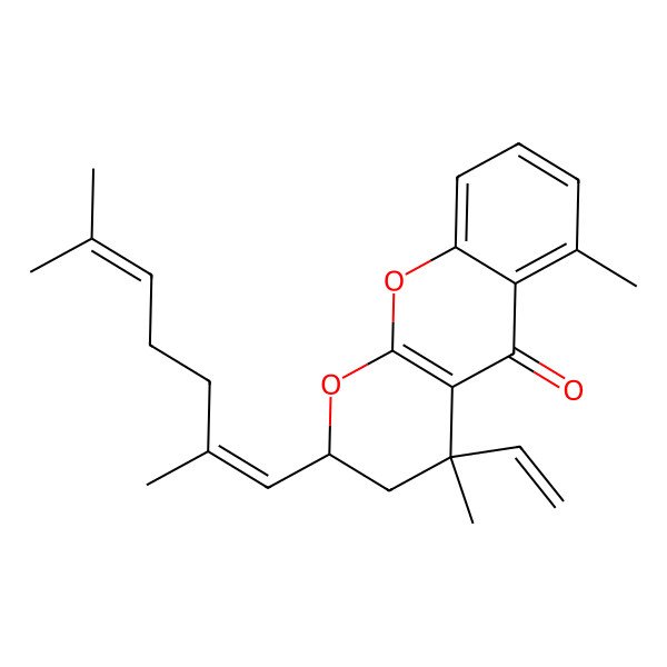 2D Structure of 2-(2,6-Dimethylhepta-1,5-dienyl)-4-ethenyl-4,6-dimethyl-2,3-dihydropyrano[2,3-b]chromen-5-one
