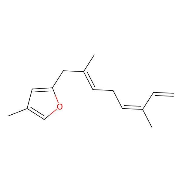 2D Structure of 2-[(2E,5Z)-2,6-dimethylocta-2,5,7-trienyl]-4-methylfuran