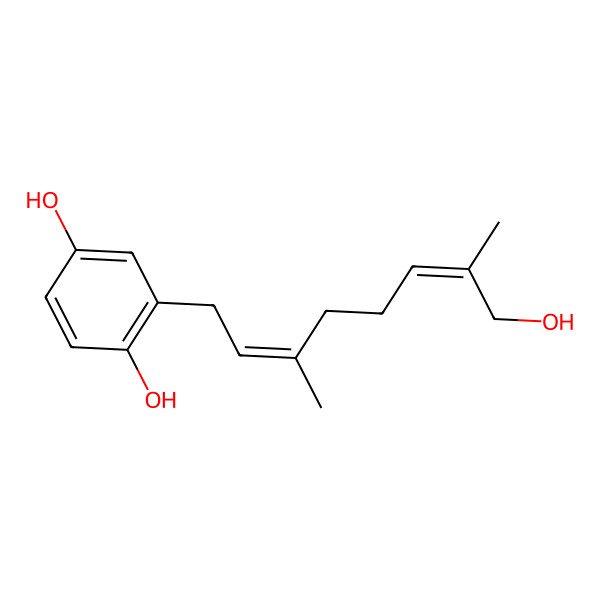 2D Structure of 2-[(2E,6E)-8-Hydroxy-3,7-dimethyl-2,6-octadienyl]-1,4-benzenediol
