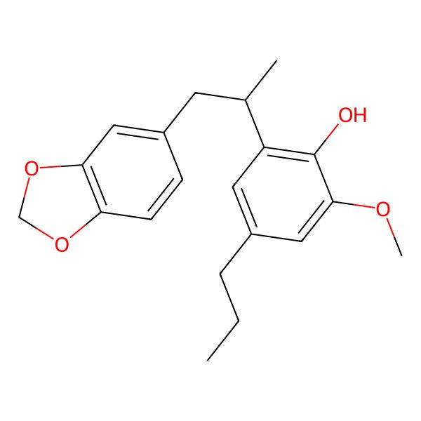 2D Structure of 2-[(2R)-1-(1,3-benzodioxol-5-yl)propan-2-yl]-6-methoxy-4-propylphenol