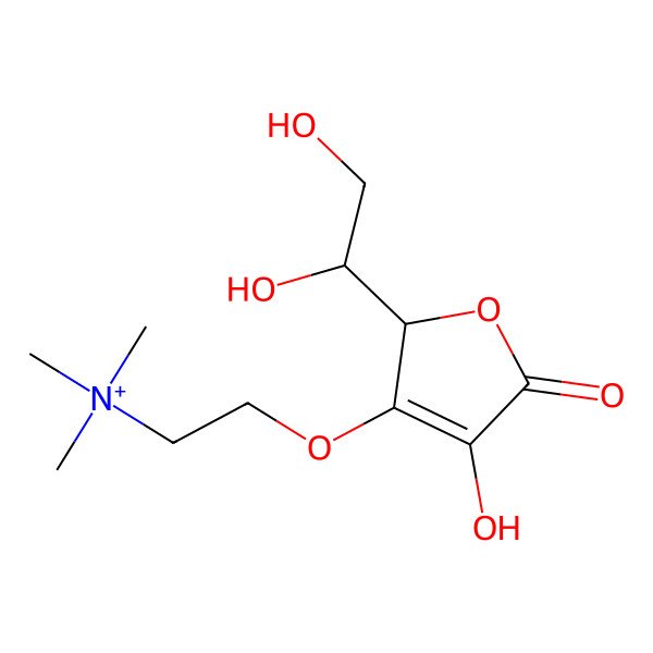 2D Structure of 2-[[(2R)-2-[(1S)-1,2-dihydroxyethyl]-4-hydroxy-5-oxo-2H-furan-3-yl]oxy]ethyl-trimethylazanium