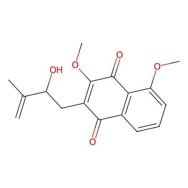 2D Structure of 2-[(2R)-2-hydroxy-3-methylbut-3-enyl]-3,5-dimethoxynaphthalene-1,4-dione