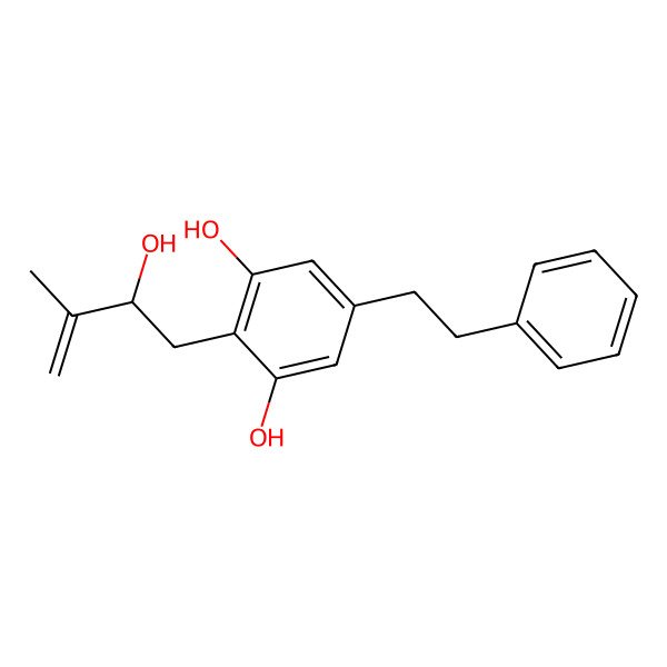 2D Structure of 2-[(2R)-2-hydroxy-3-methylbut-3-enyl]-5-(2-phenylethyl)benzene-1,3-diol